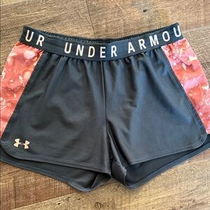 Under Armour Women's Dark Gray & Coral Pattern Shorts